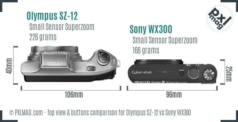 Olympus SZ-12 vs Sony WX300 top view buttons comparison