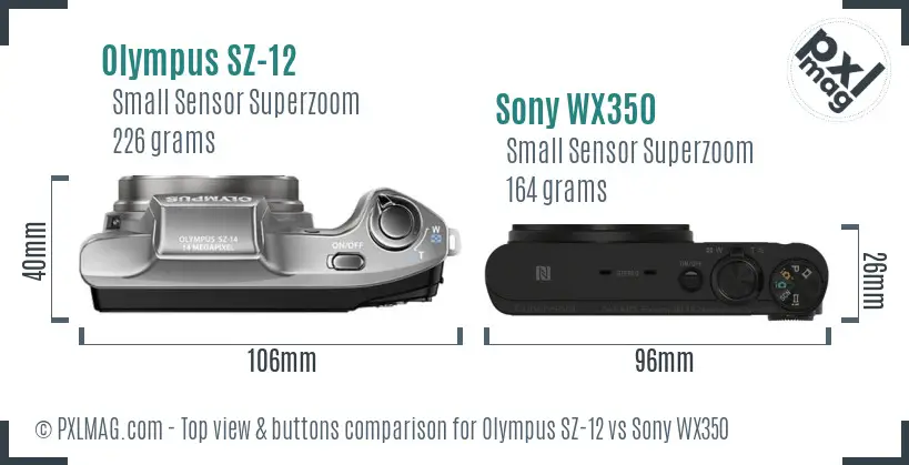Olympus SZ-12 vs Sony WX350 top view buttons comparison