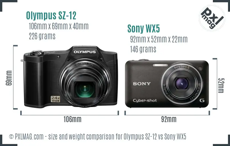 Olympus SZ-12 vs Sony WX5 size comparison