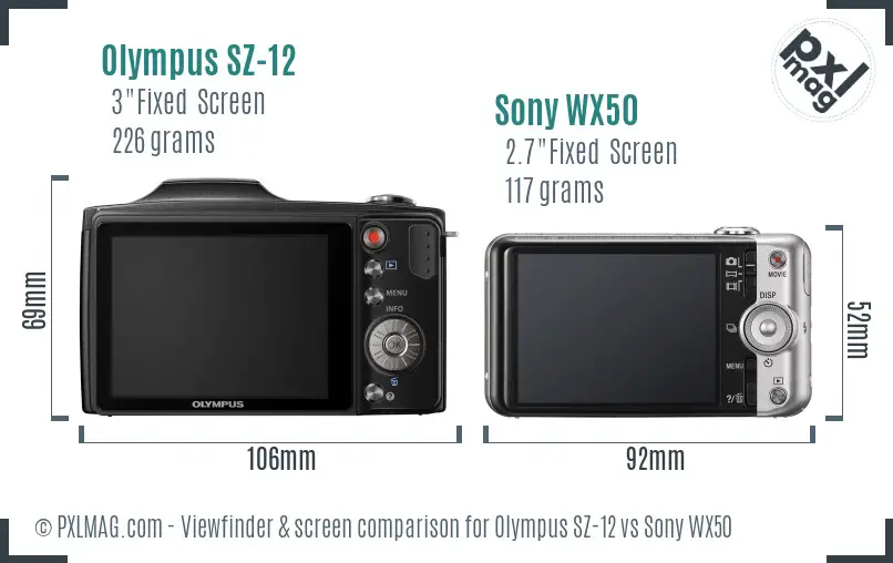 Olympus SZ-12 vs Sony WX50 Screen and Viewfinder comparison