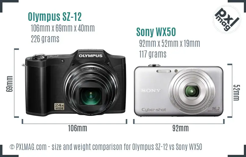 Olympus SZ-12 vs Sony WX50 size comparison