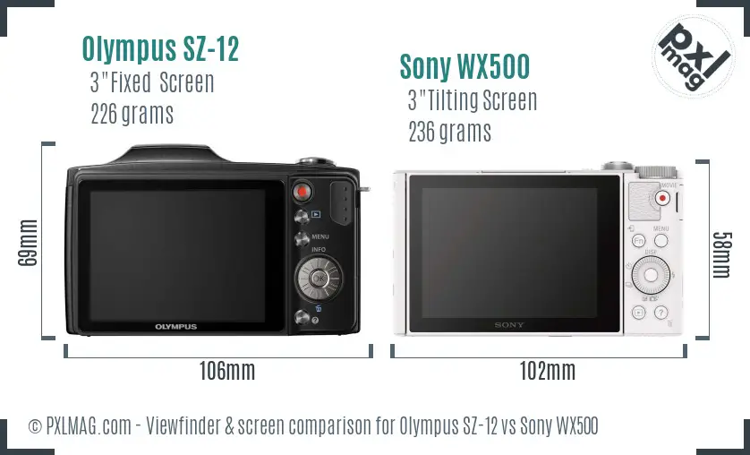 Olympus SZ-12 vs Sony WX500 Screen and Viewfinder comparison