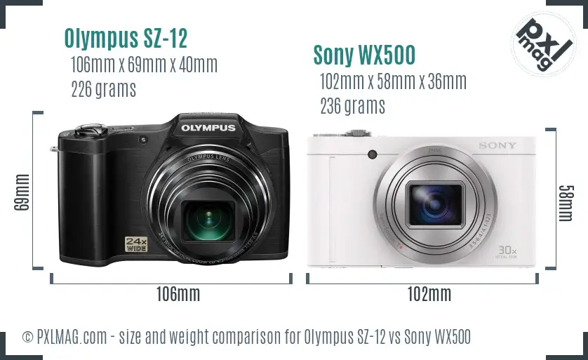 Olympus SZ-12 vs Sony WX500 size comparison