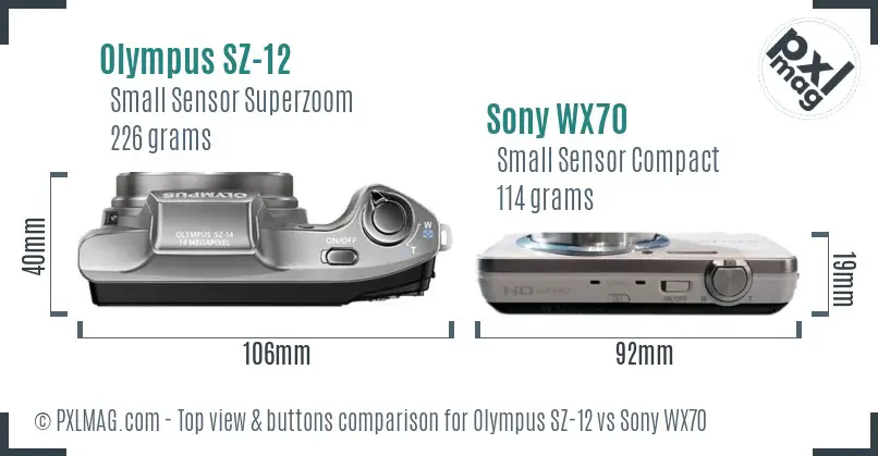 Olympus SZ-12 vs Sony WX70 top view buttons comparison