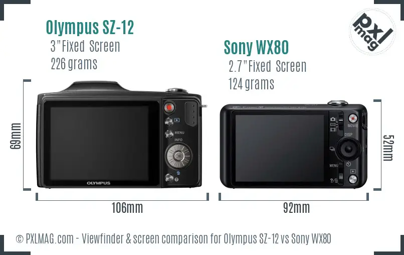 Olympus SZ-12 vs Sony WX80 Screen and Viewfinder comparison
