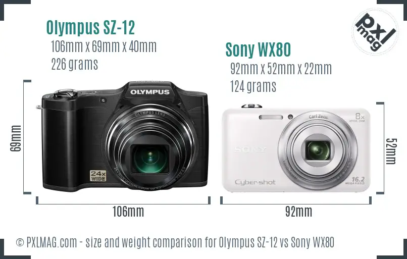Olympus SZ-12 vs Sony WX80 size comparison