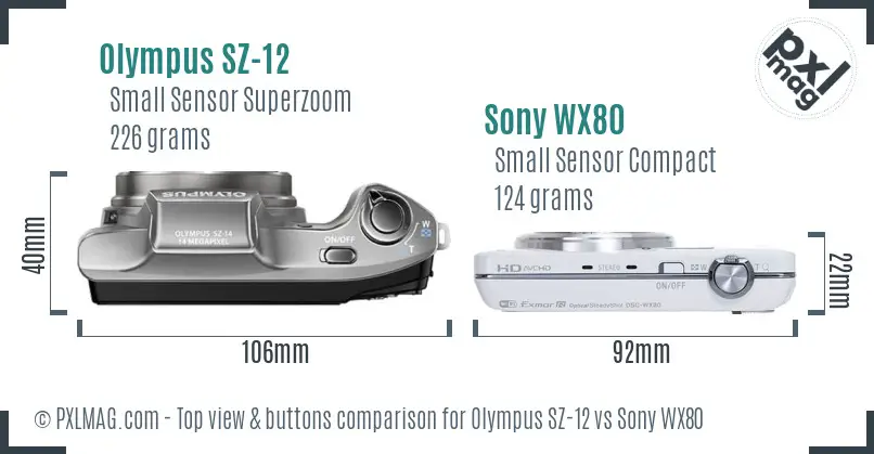 Olympus SZ-12 vs Sony WX80 top view buttons comparison