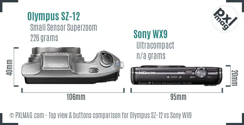 Olympus SZ-12 vs Sony WX9 top view buttons comparison