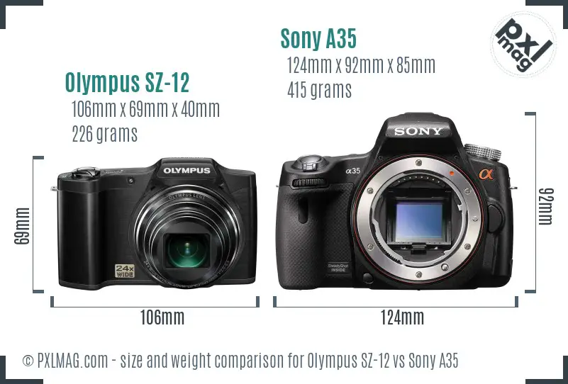 Olympus SZ-12 vs Sony A35 size comparison