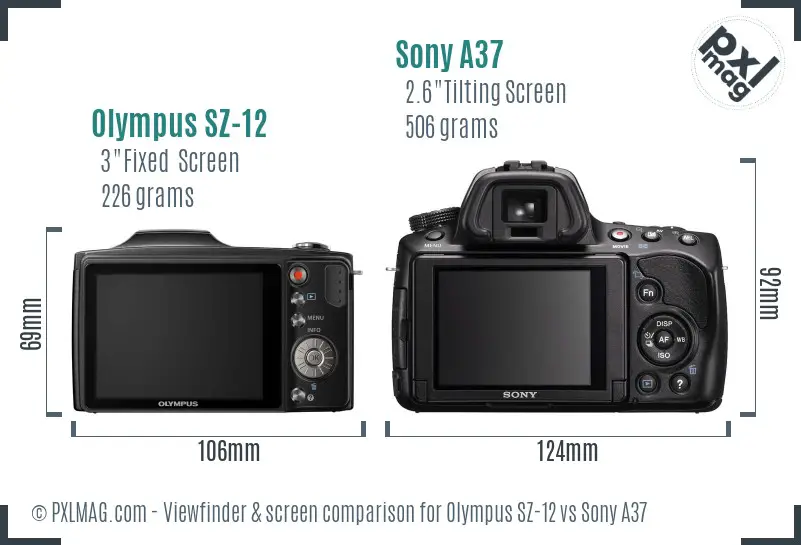 Olympus SZ-12 vs Sony A37 Screen and Viewfinder comparison