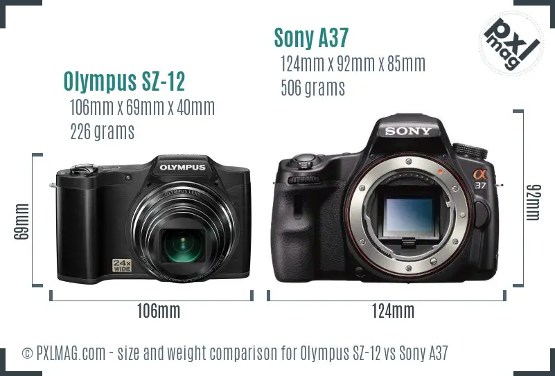 Olympus SZ-12 vs Sony A37 size comparison