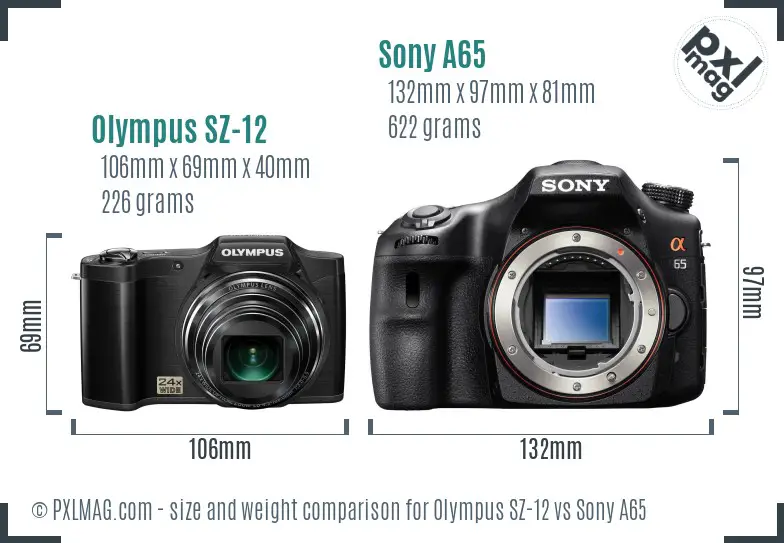 Olympus SZ-12 vs Sony A65 size comparison