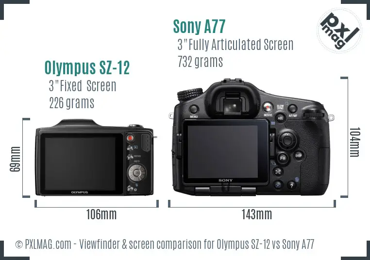 Olympus SZ-12 vs Sony A77 Screen and Viewfinder comparison