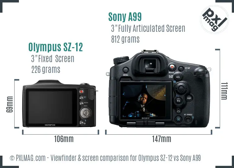 Olympus SZ-12 vs Sony A99 Screen and Viewfinder comparison