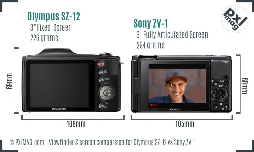 Olympus SZ-12 vs Sony ZV-1 Screen and Viewfinder comparison