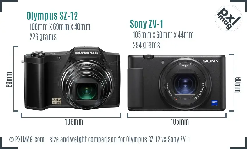 Olympus SZ-12 vs Sony ZV-1 size comparison