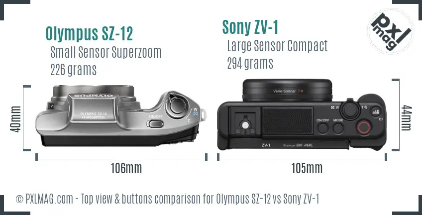 Olympus SZ-12 vs Sony ZV-1 top view buttons comparison