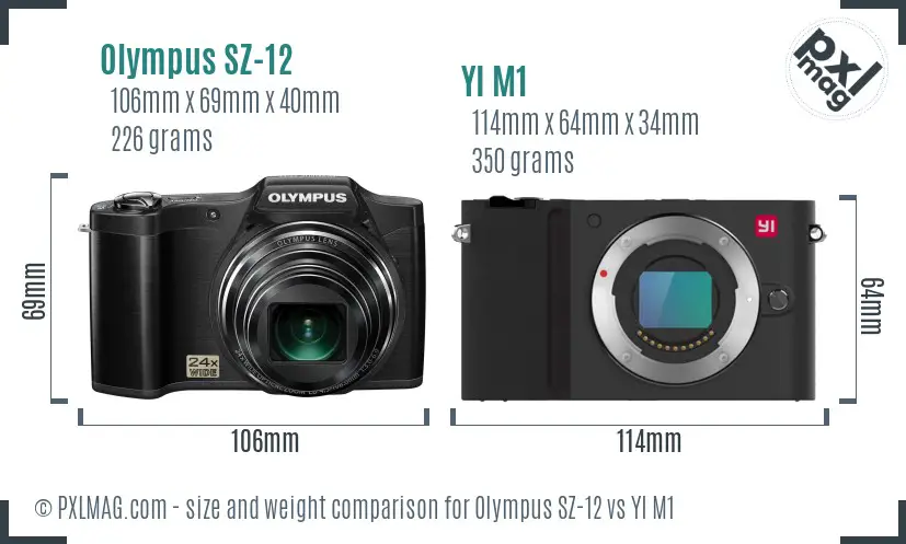 Olympus SZ-12 vs YI M1 size comparison