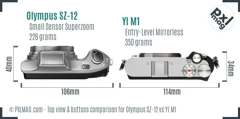 Olympus SZ-12 vs YI M1 top view buttons comparison