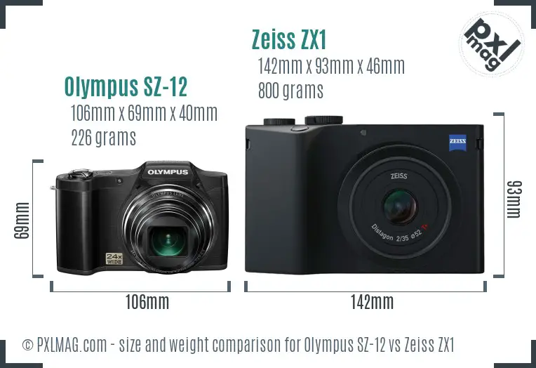 Olympus SZ-12 vs Zeiss ZX1 size comparison