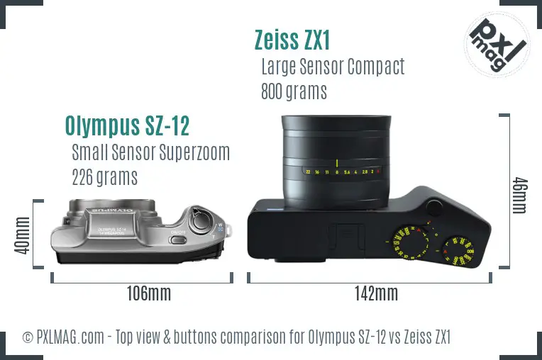 Olympus SZ-12 vs Zeiss ZX1 top view buttons comparison