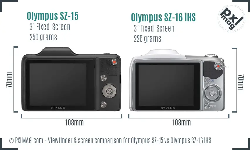 Olympus SZ-15 vs Olympus SZ-16 iHS Screen and Viewfinder comparison