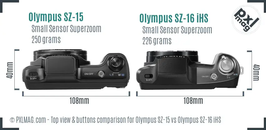 Olympus SZ-15 vs Olympus SZ-16 iHS top view buttons comparison