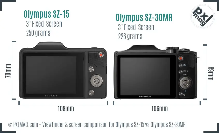 Olympus SZ-15 vs Olympus SZ-30MR Screen and Viewfinder comparison