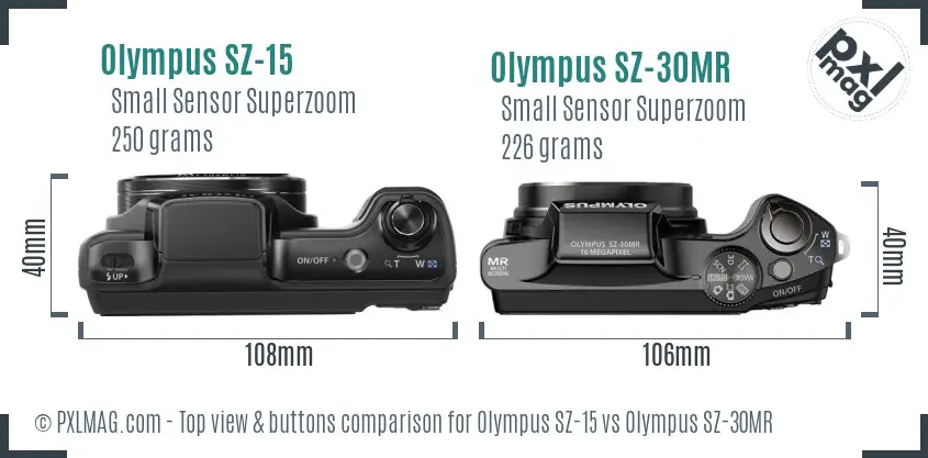 Olympus SZ-15 vs Olympus SZ-30MR top view buttons comparison