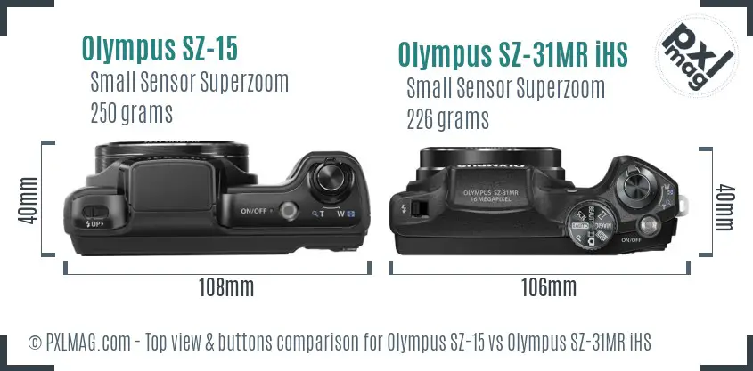 Olympus SZ-15 vs Olympus SZ-31MR iHS top view buttons comparison