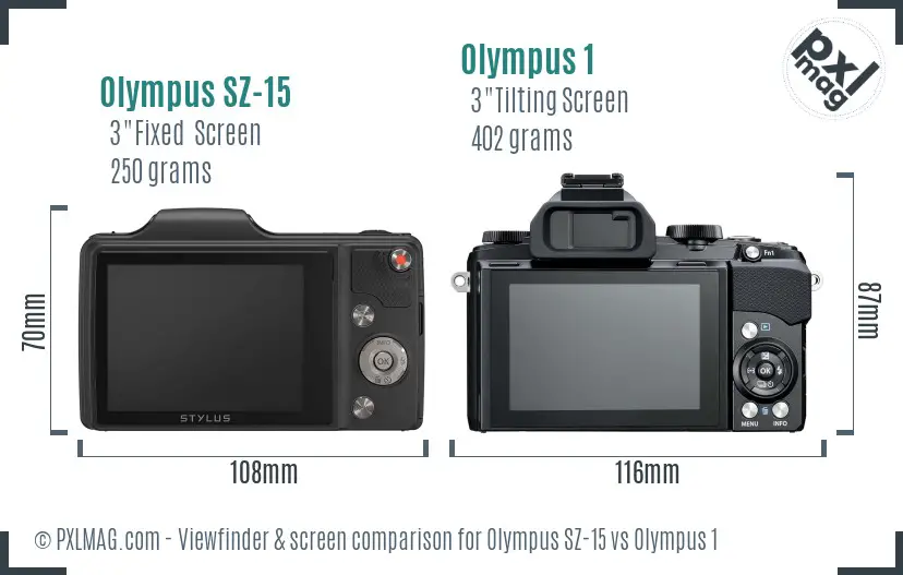 Olympus SZ-15 vs Olympus 1 Screen and Viewfinder comparison
