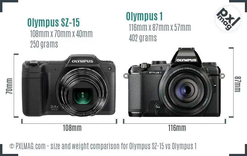 Olympus SZ-15 vs Olympus 1 size comparison