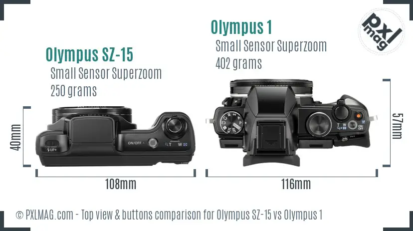 Olympus SZ-15 vs Olympus 1 top view buttons comparison