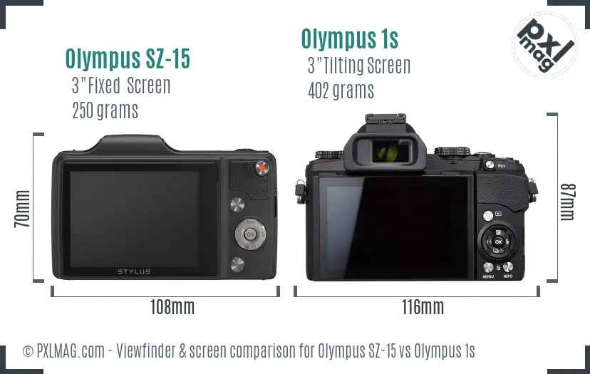 Olympus SZ-15 vs Olympus 1s Screen and Viewfinder comparison
