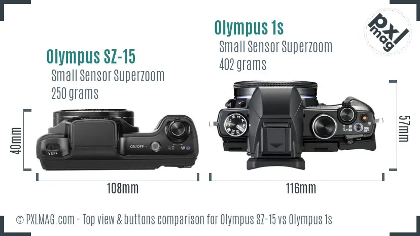 Olympus SZ-15 vs Olympus 1s top view buttons comparison