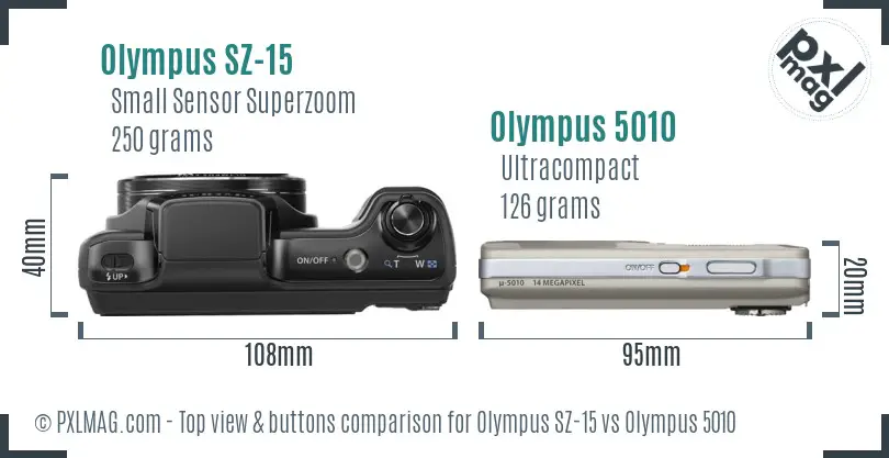 Olympus SZ-15 vs Olympus 5010 top view buttons comparison