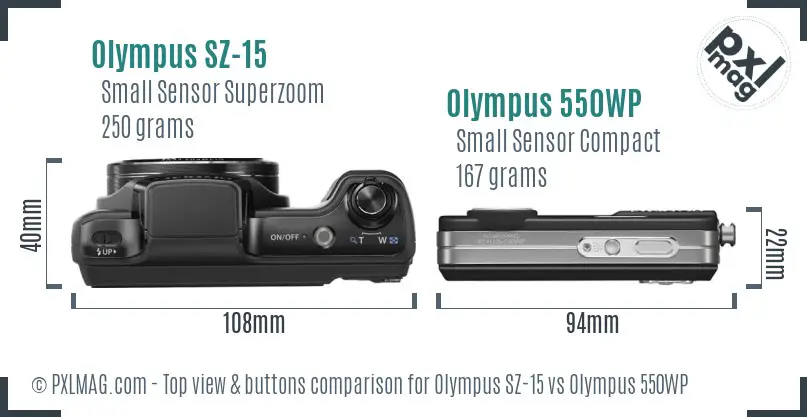 Olympus SZ-15 vs Olympus 550WP top view buttons comparison