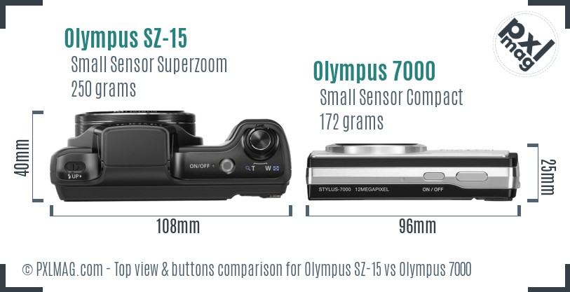 Olympus SZ-15 vs Olympus 7000 top view buttons comparison