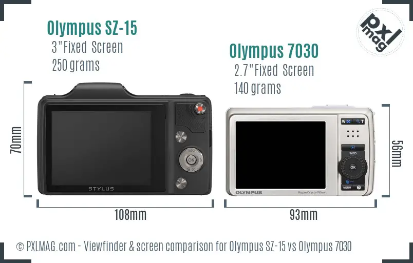 Olympus SZ-15 vs Olympus 7030 Screen and Viewfinder comparison