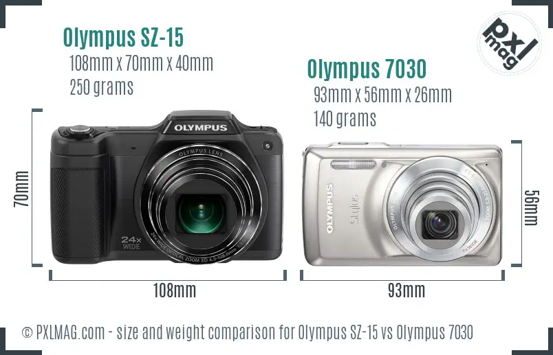 Olympus SZ-15 vs Olympus 7030 size comparison