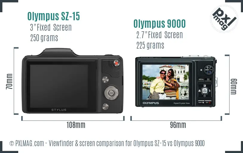 Olympus SZ-15 vs Olympus 9000 Screen and Viewfinder comparison