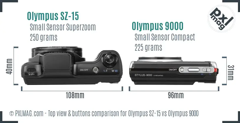 Olympus SZ-15 vs Olympus 9000 top view buttons comparison