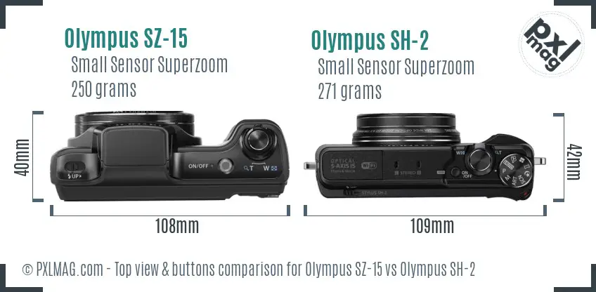 Olympus SZ-15 vs Olympus SH-2 top view buttons comparison