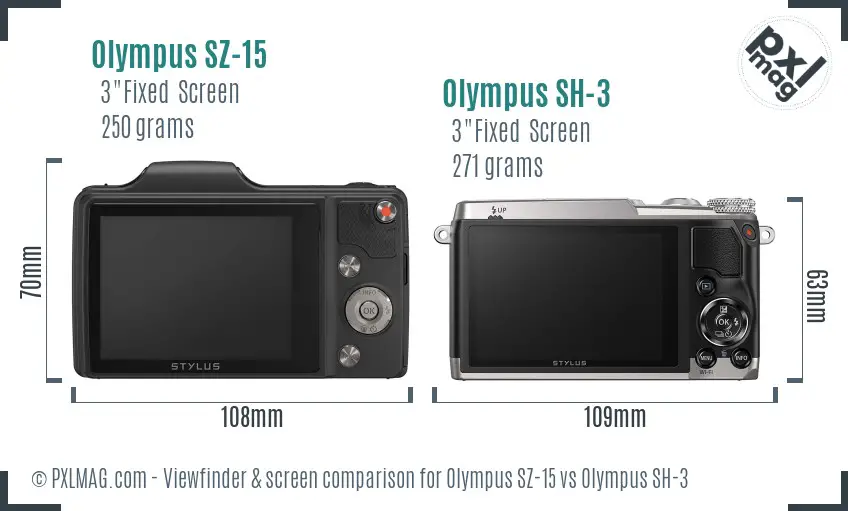Olympus SZ-15 vs Olympus SH-3 Screen and Viewfinder comparison