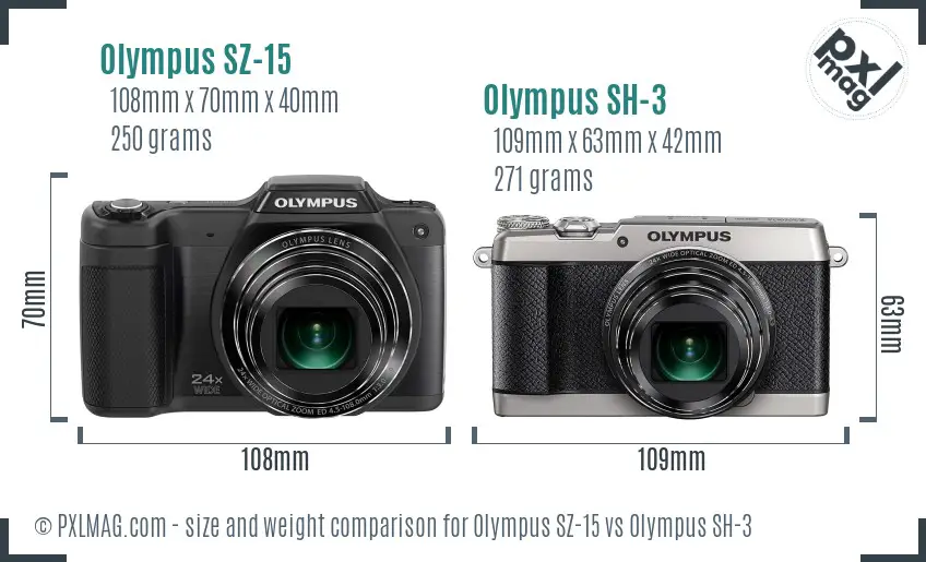 Olympus SZ-15 vs Olympus SH-3 size comparison