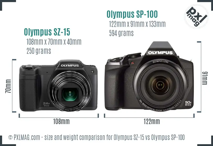 Olympus SZ-15 vs Olympus SP-100 size comparison