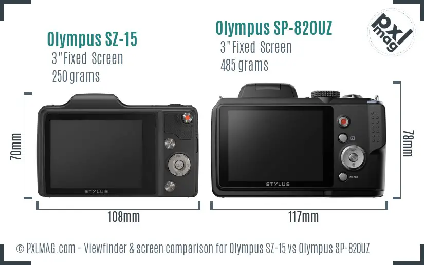 Olympus SZ-15 vs Olympus SP-820UZ Screen and Viewfinder comparison