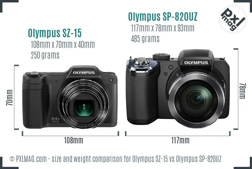 Olympus SZ-15 vs Olympus SP-820UZ size comparison