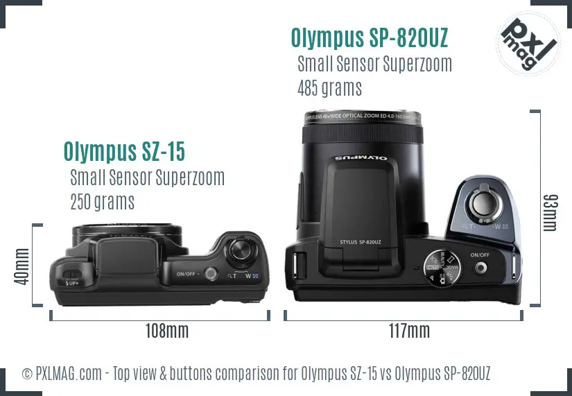 Olympus SZ-15 vs Olympus SP-820UZ top view buttons comparison