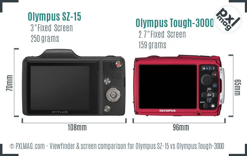 Olympus SZ-15 vs Olympus Tough-3000 Screen and Viewfinder comparison